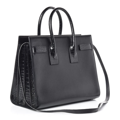 Saint Laurent Calfskin Crocodile Embossed Small Sac de Jour Black 3 of 10