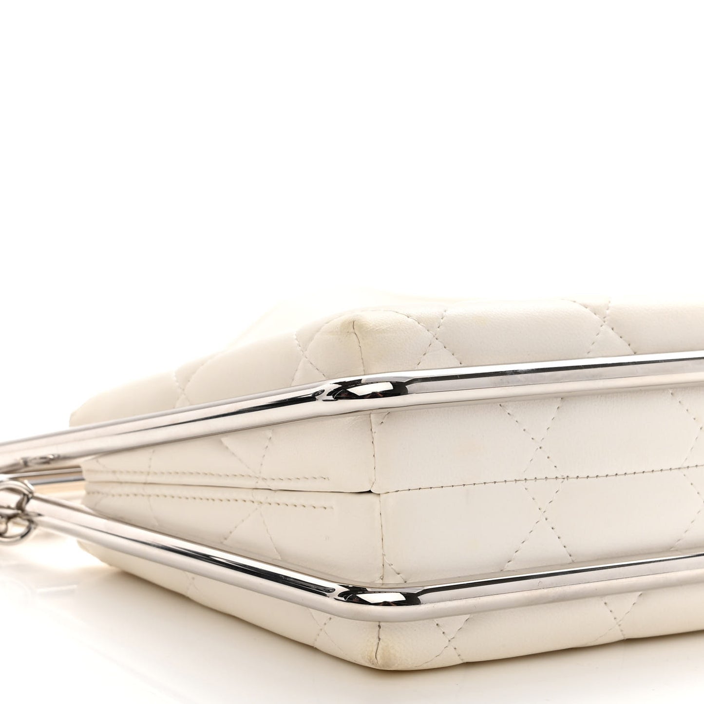 Quilted Lambskin Metal Bar Clutch Bag White
