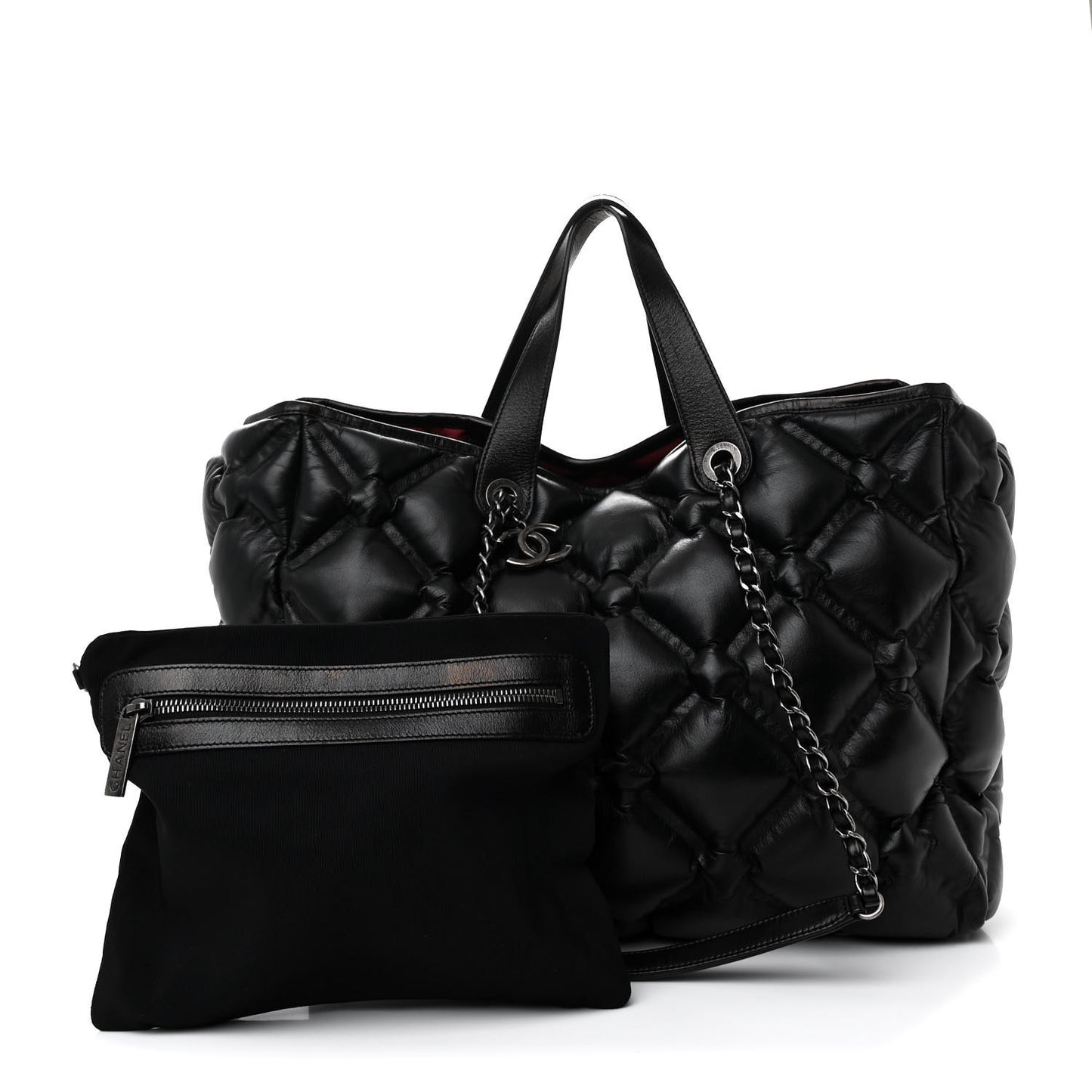 Calfskin Quilted Large Chesterfield Tote Black