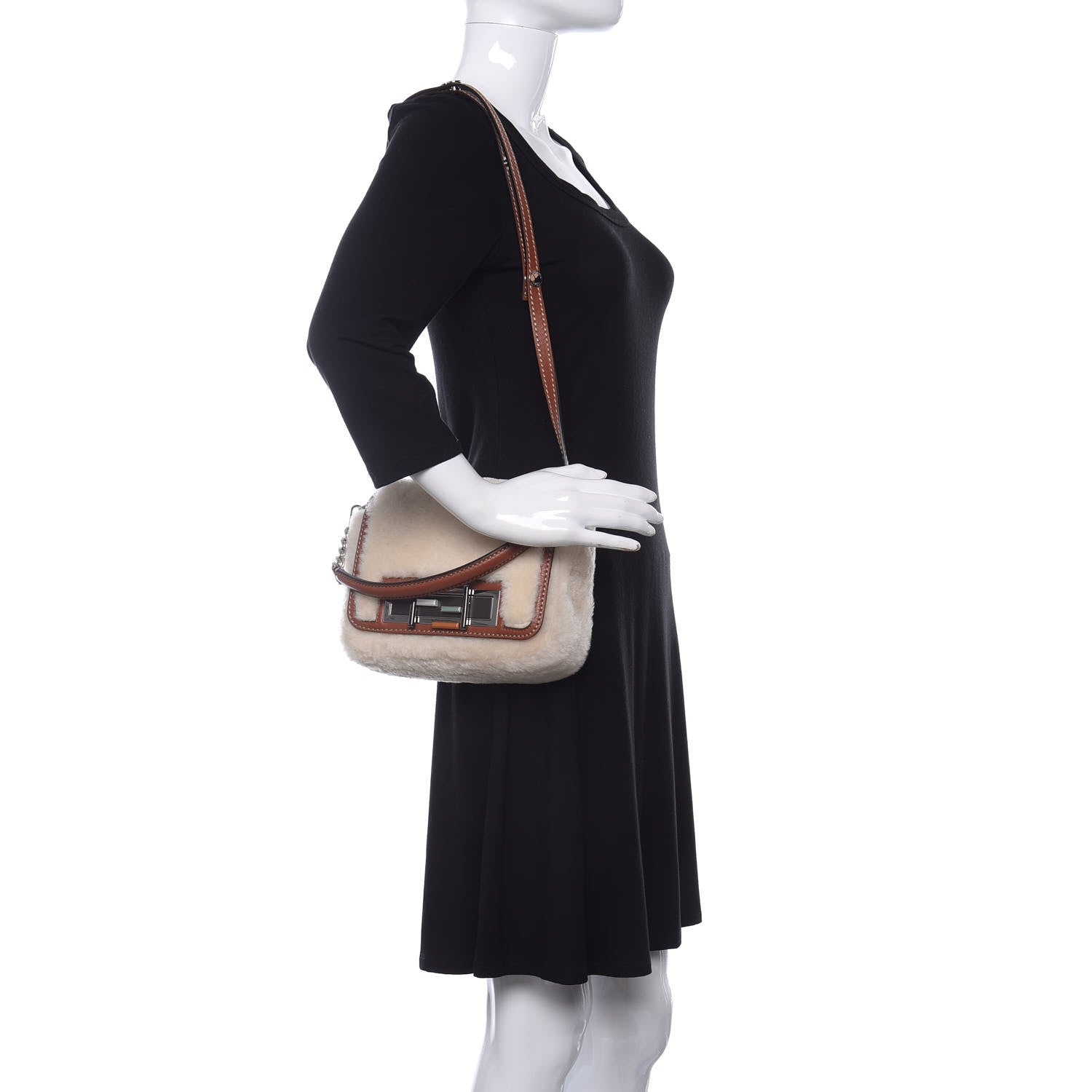 Fendi Shearling Vitello Dolce 3Baguette Shoulder Bag Beige 2 of 10