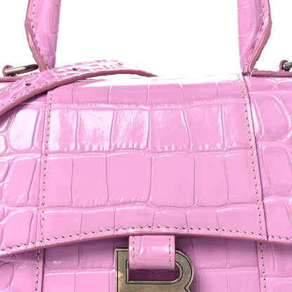 Balenciaga Shiny Calfskin Crocodile Embossed Hourglass Top Handle Bag XS Lilac 7 of 9