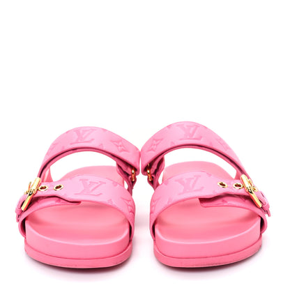 Louis Vuitton Calfskin Monogram Embossed Bom Dia Flat Mule Sandals 39 Pink 3 of 10