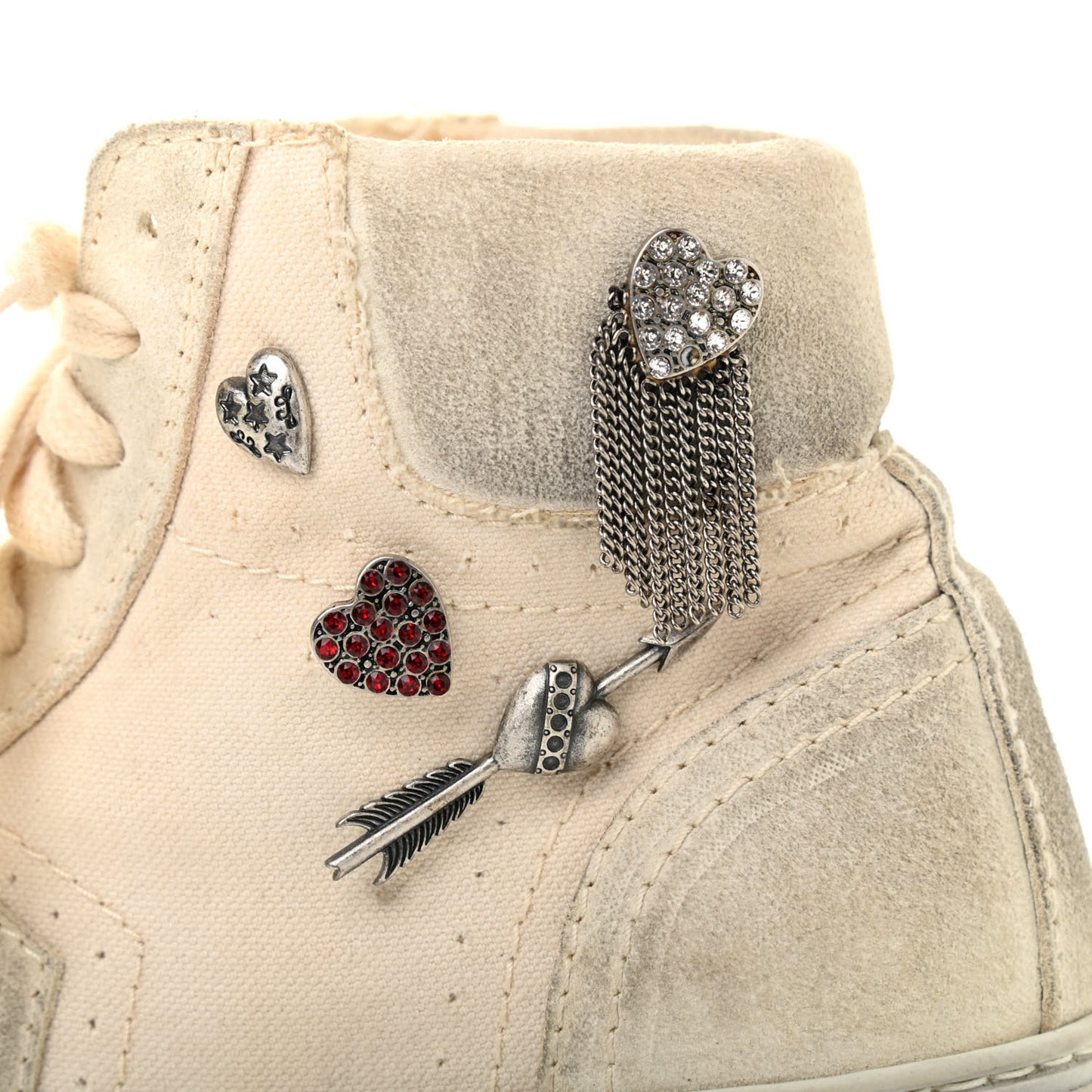 Distressed Canvas Smoking Forever High Top Sneakers 35.5 Milk Panna