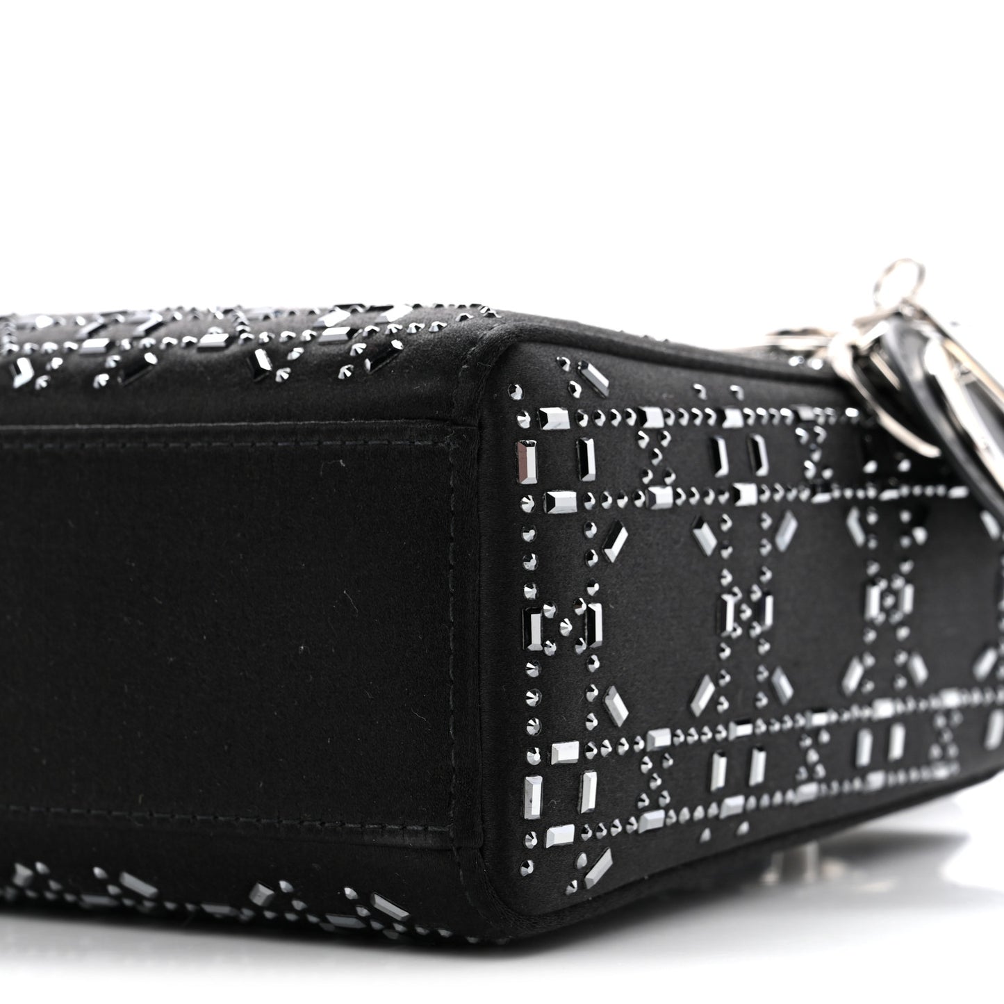 Satin Crystal Cannage Mini Lady Dior Black