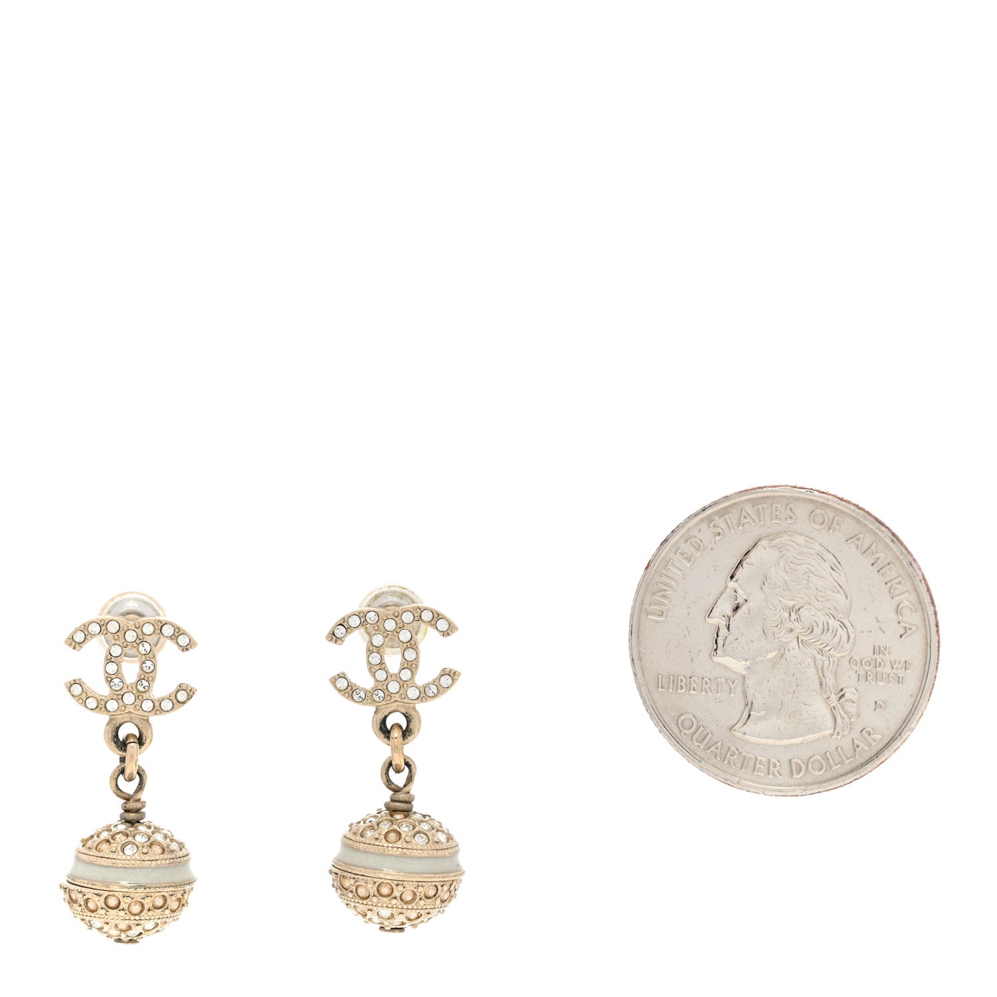 Crystal CC Ball Drop Earrings Gold
