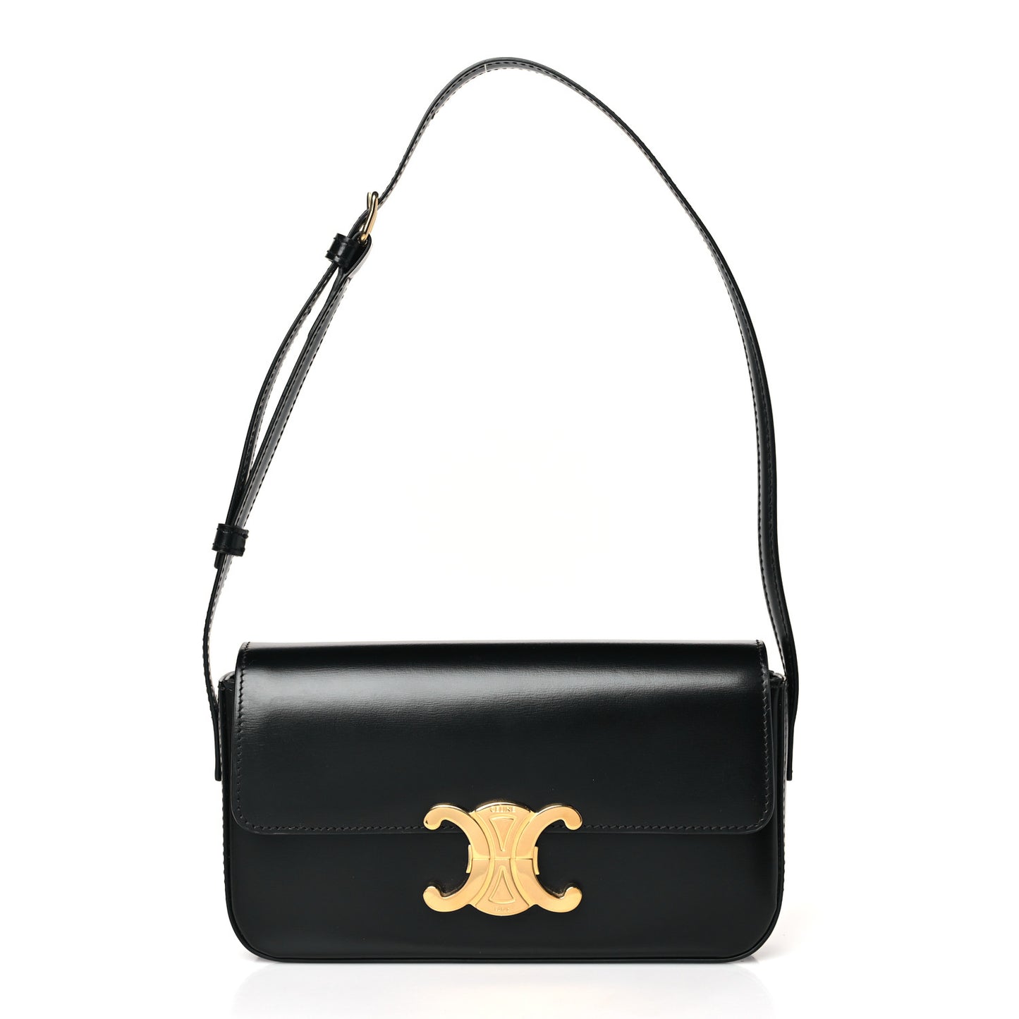 Shiny Calfskin Triomphe Shoulder Bag Black