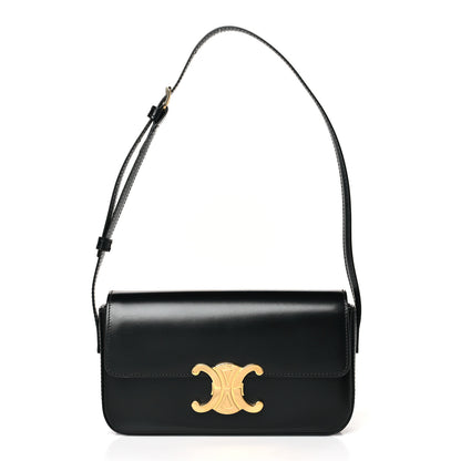 Celine Shiny Calfskin Triomphe Shoulder Bag Black 1 of 9
