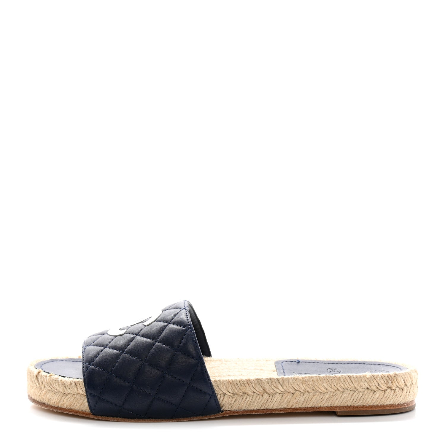 Chanel Lambskin Quilted CC Espadrille Slip On Sandals 39 Navy 1 of 8