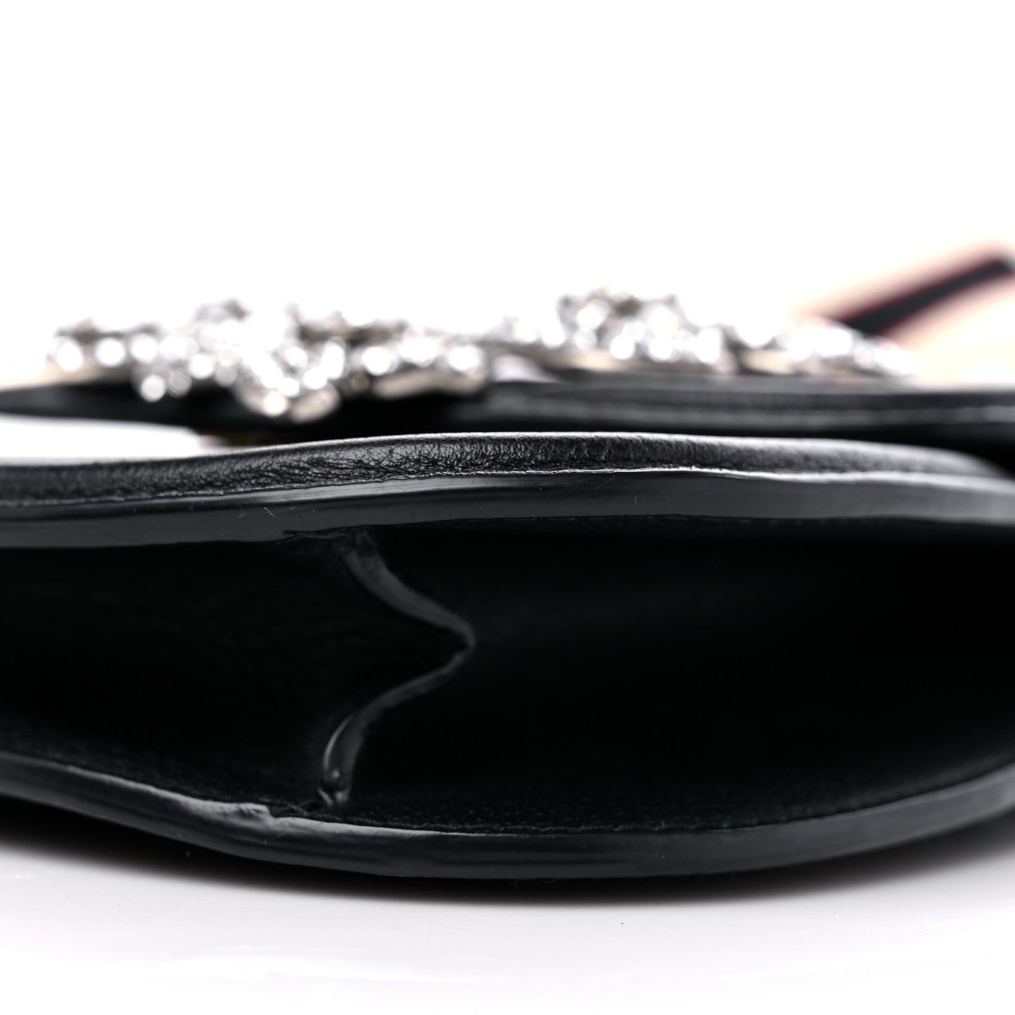 Calfskin Web Crystal Butterfly Stripe Small Totem Shoulder Bag Black