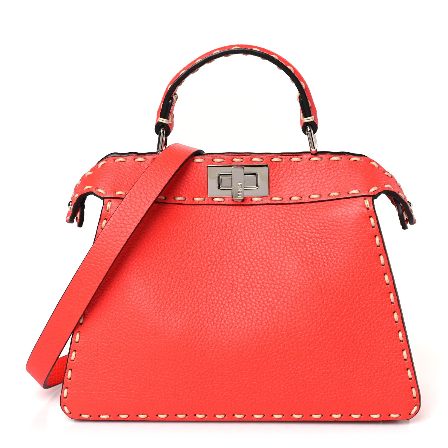 Fendi Vitello Granato Camoscio Selleria Macro Stitchings Small Peekaboo I SEE U Satchel Tullipano 1 of 9