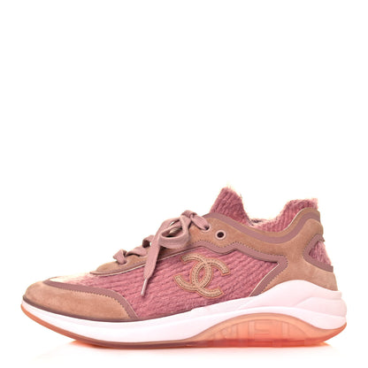 Chanel Suede Calfskin Stretch Fabric CC Sneakers 36.5 Pink 1 of 7