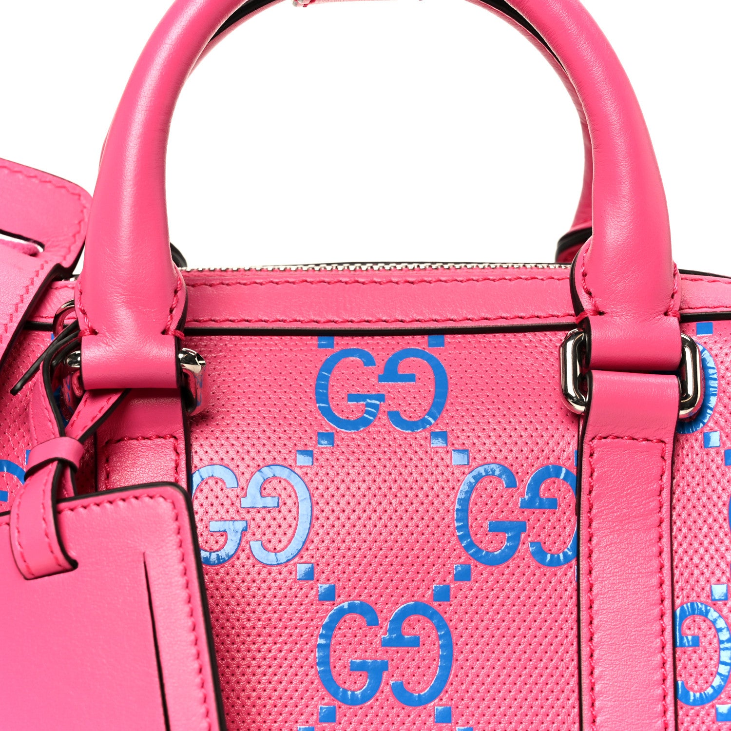 Gucci Calfskin GG Tennis Bi-Color Embossed Mini Duffle Bag Modern Fucsia Modern Blue 8 of 10