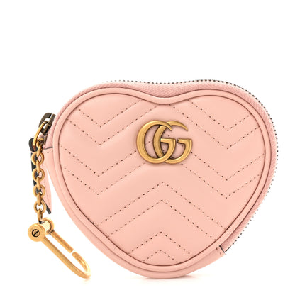 Gucci Calfskin Matelasse Chevron GG Marmont Heart Coin Purse Perfect Pink 1 of 8