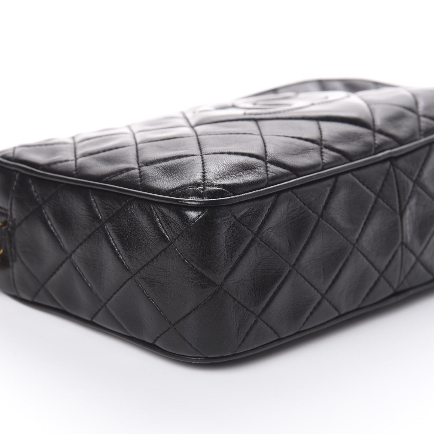 Lambskin Quilted Tassel Camera Case Black