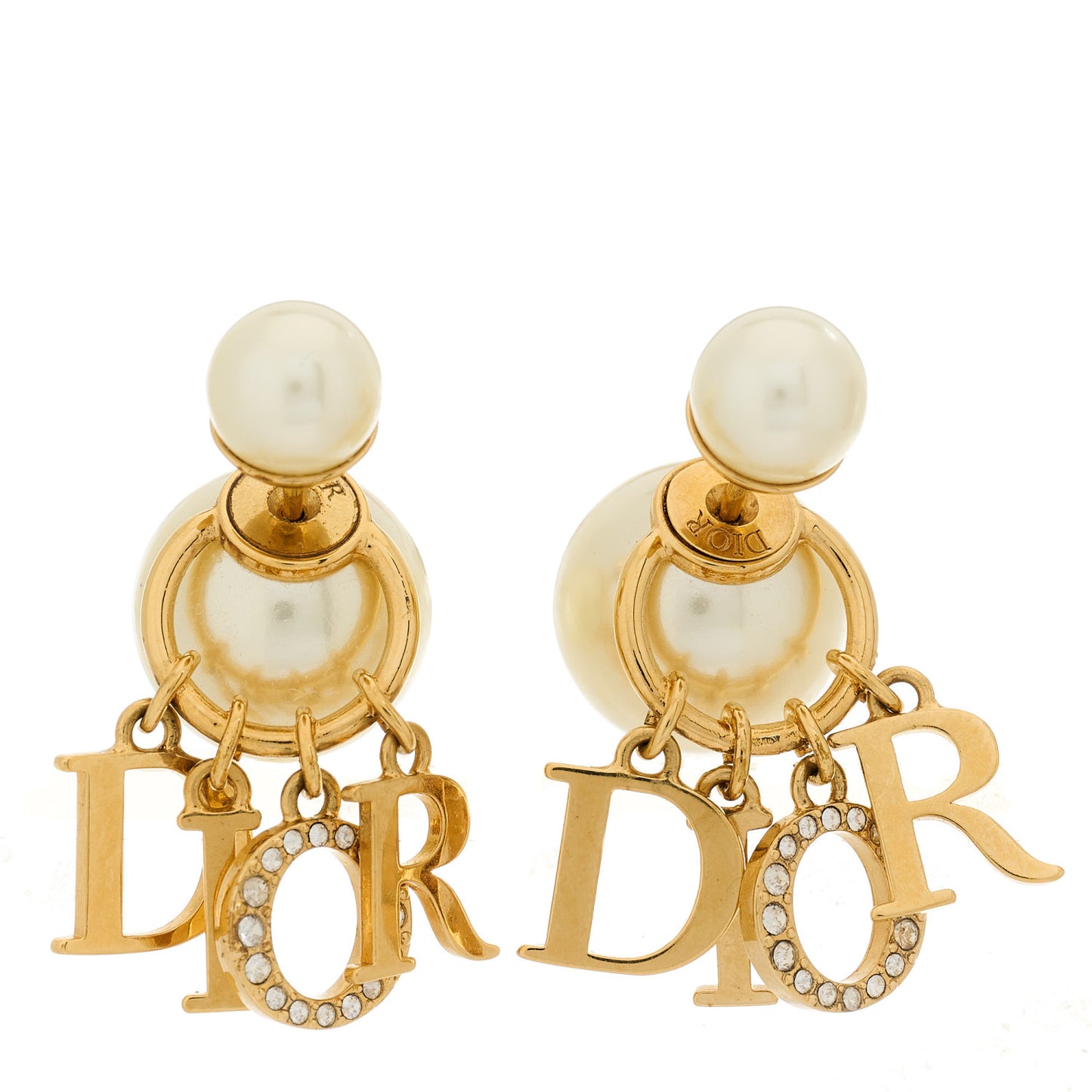 Pearl Crystal Tribal Logo Charms Earrings Gold