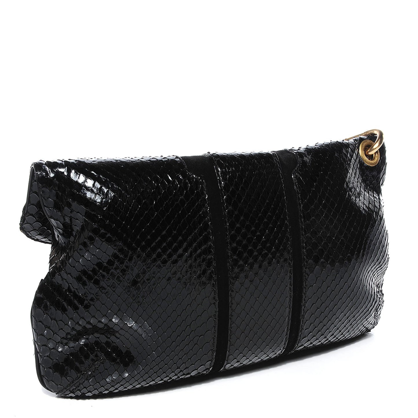 Snakeskin Marin Foldover Clutch Black