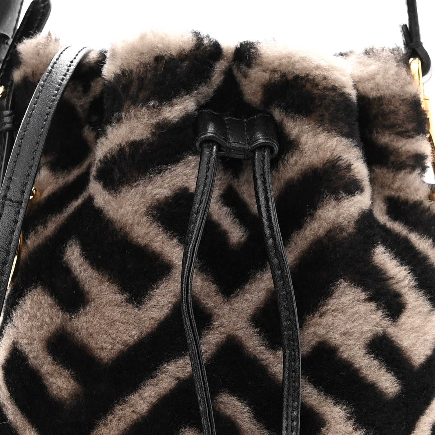 Fendi Shearling F is Fendi Macro FF 1974 Diagonal Mini Mon Tresor Bucket Bag Dove Black 10 of 12