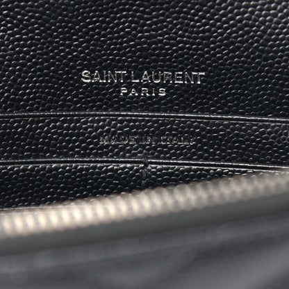 Saint Laurent Grain De Poudre Matelasse Chevron Monogram Envelope Chain Wallet Black 7 of 11