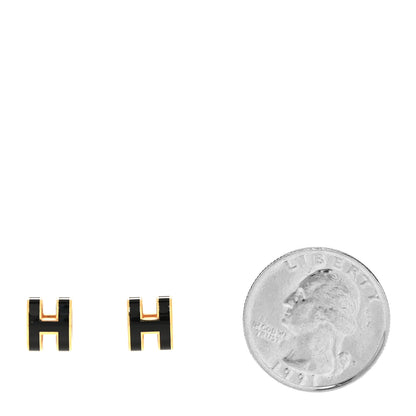 Hermes Gold Lacquered Mini Pop H Earrings Black 2 of 6
