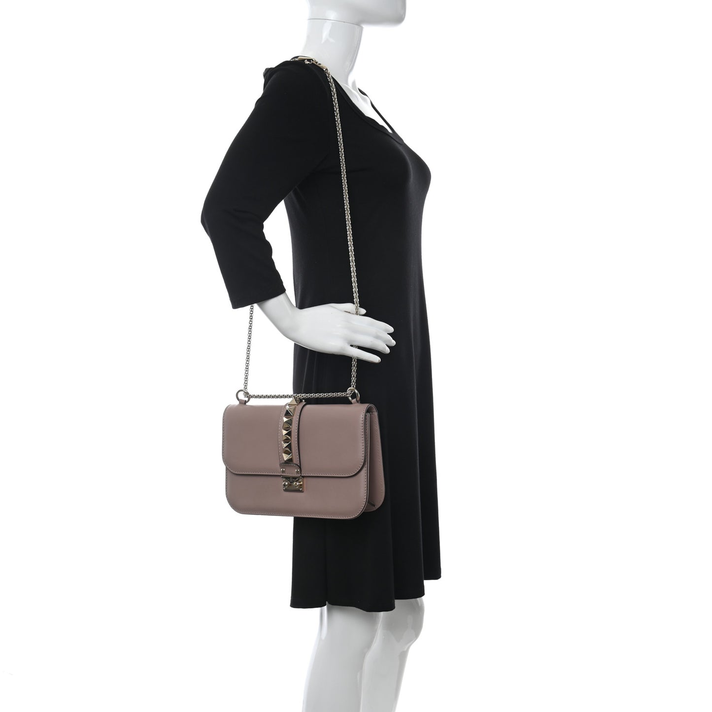 Vitello Medium Glam Lock Rockstud Flap Poudre