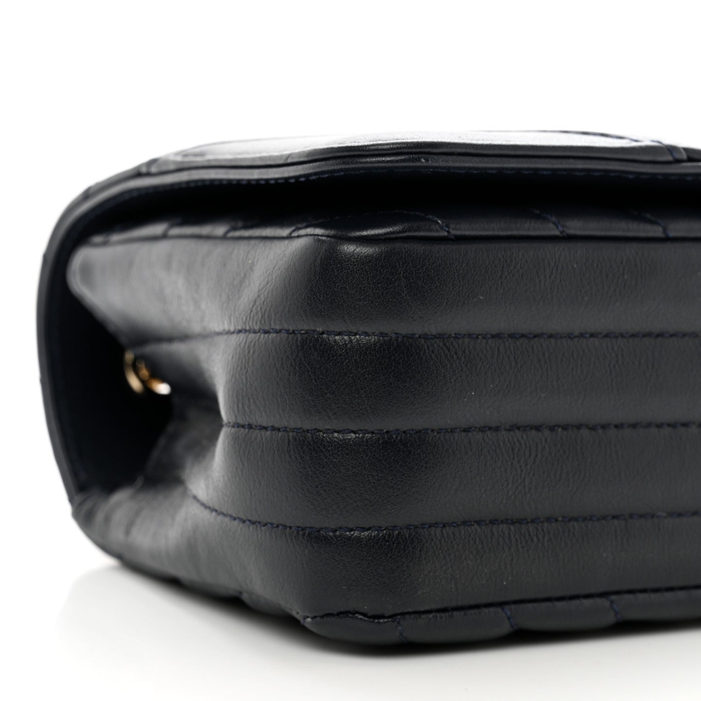 Calfskin Chevron Quilted Mini Statement Flap Navy Blue