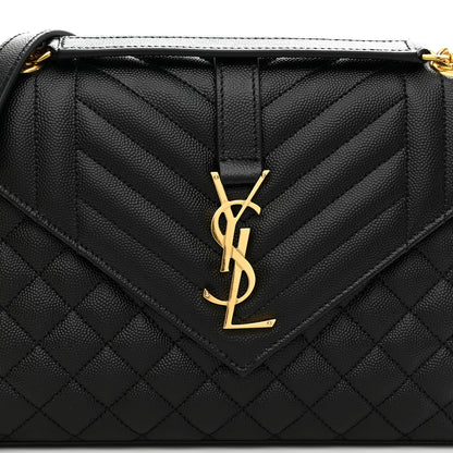 Saint Laurent Grain De Poudre Textured Mixed Matelasse Triquilt Medium Monogram Satchel Black 8 of 10