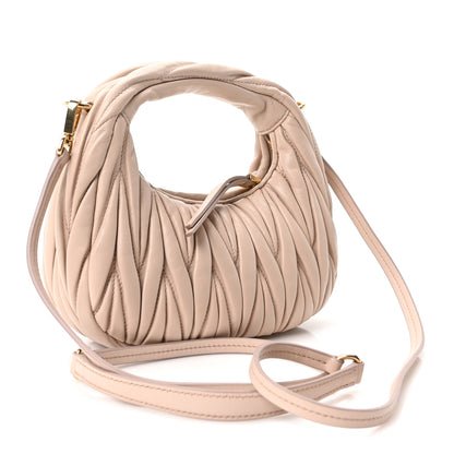 Miu Miu Nappa Matelasse Mini Wander Hobo Cipria 2 of 9