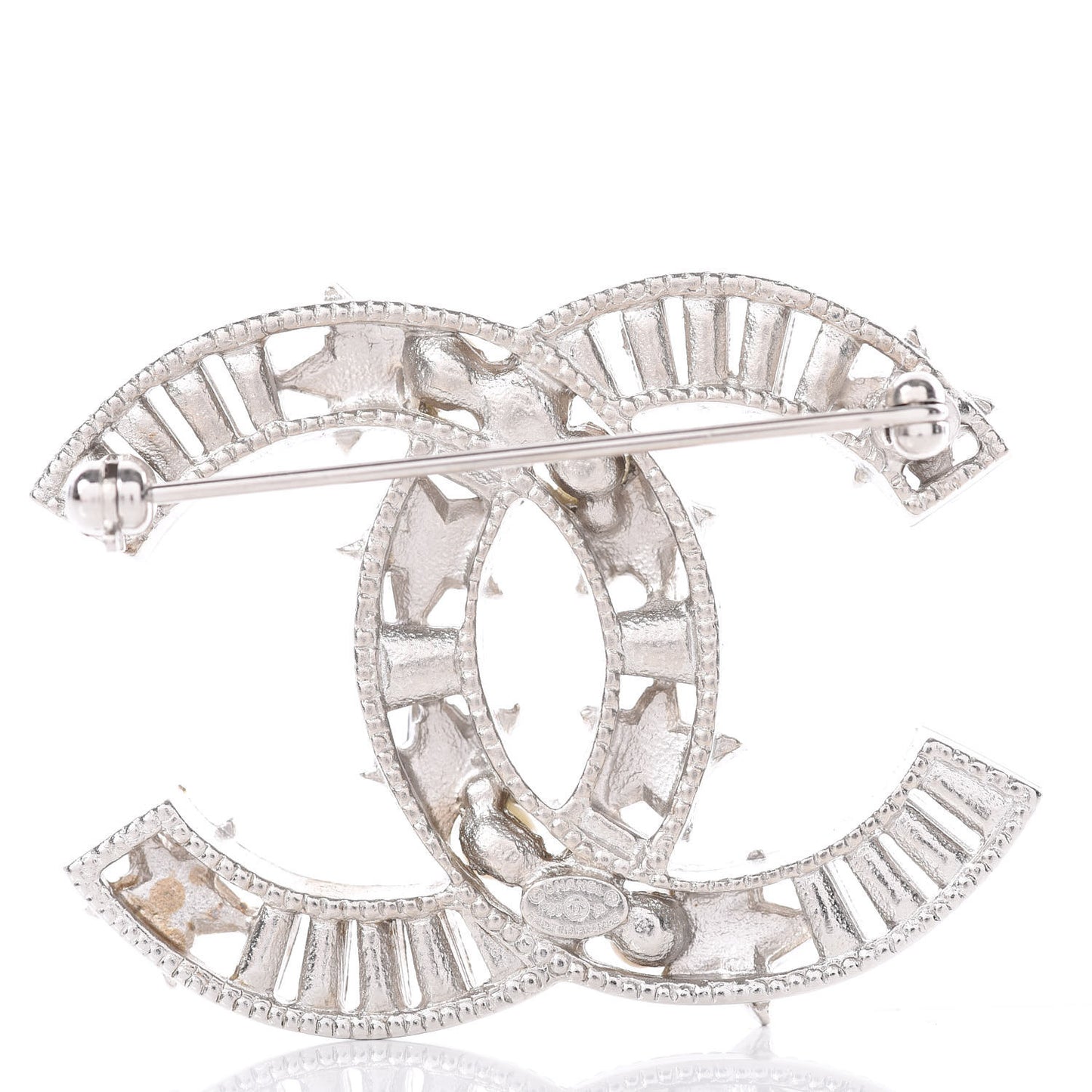 Crystal Pearl CC Star Coco Flapper Brooch Silver