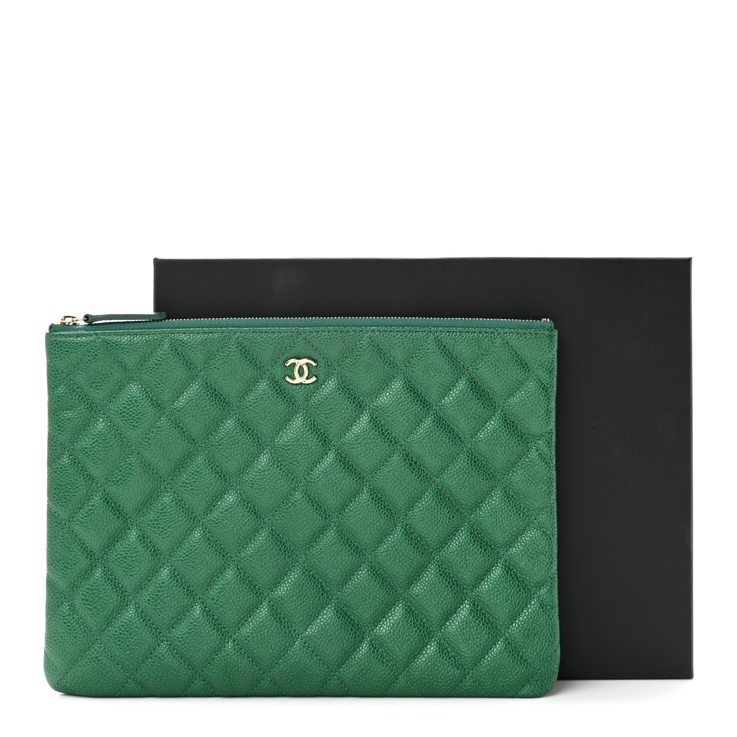 Metallic Caviar Quilted Medium Cosmetic Case Green