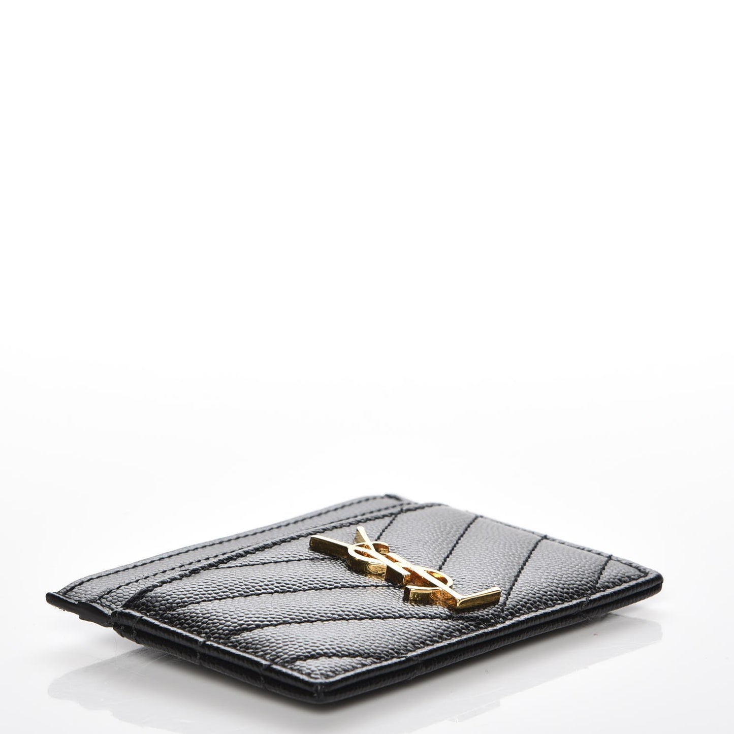 Grain De Poudre Matelasse Chevron Monogram Credit Card Case Black