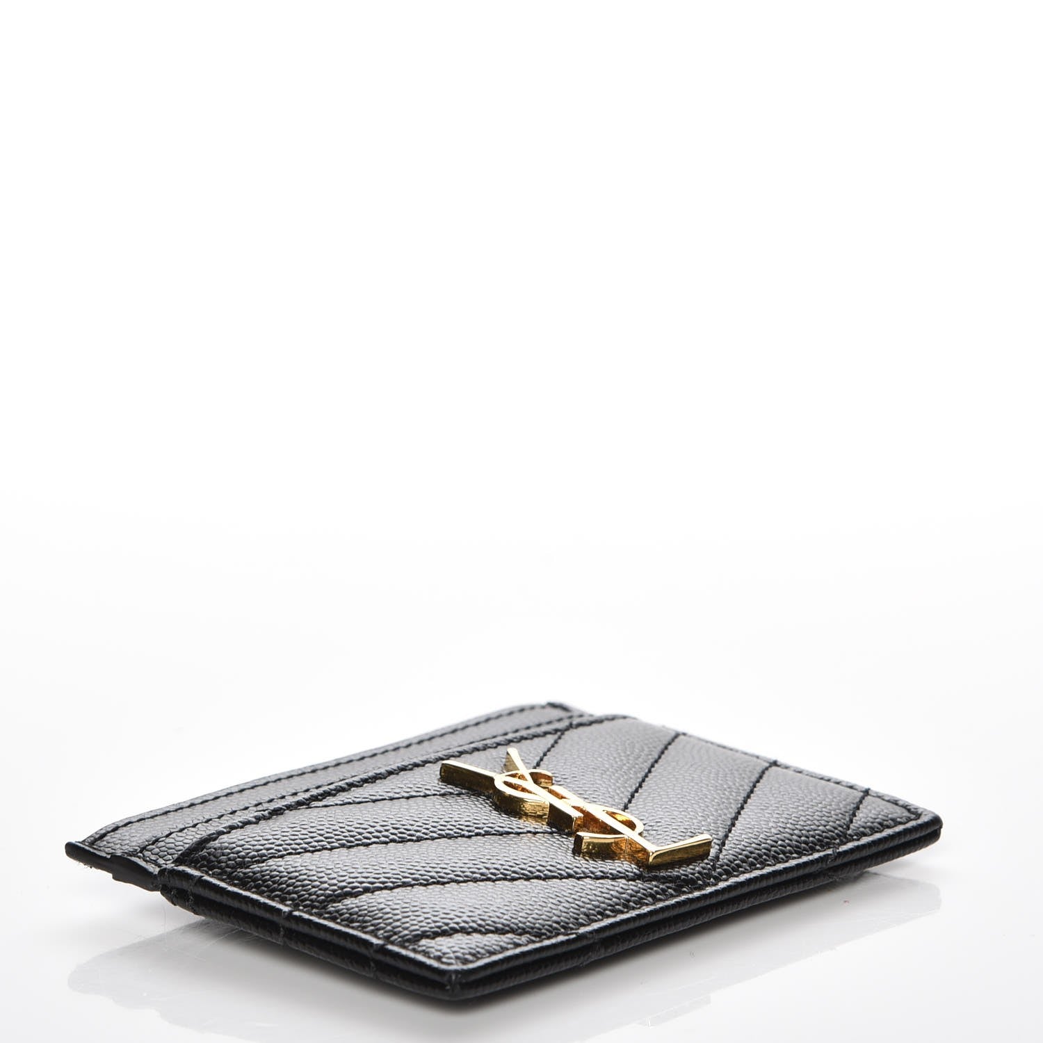 Saint Laurent Grain De Poudre Matelasse Chevron Monogram Credit Card Case Black 5 of 9