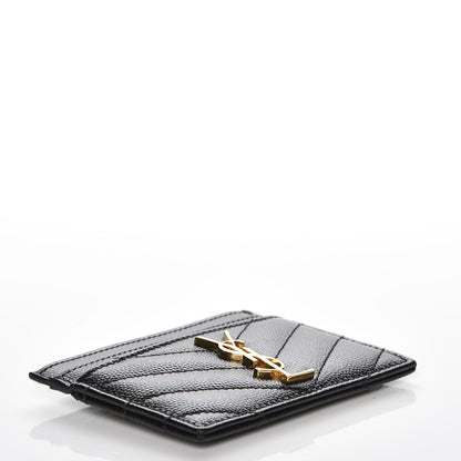 Saint Laurent Grain De Poudre Matelasse Chevron Monogram Credit Card Case Black 5 of 9