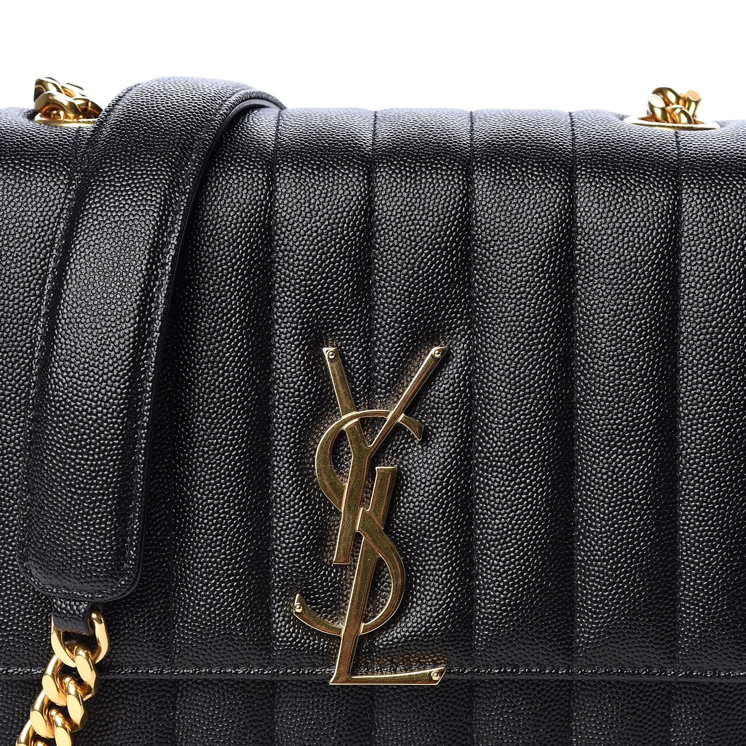 Saint Laurent Grain De Poudre Matelasse Monogram Medium Vicky Chain Bag Black 7 of 9
