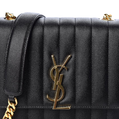 Saint Laurent Grain De Poudre Matelasse Monogram Medium Vicky Chain Bag Black 7 of 9