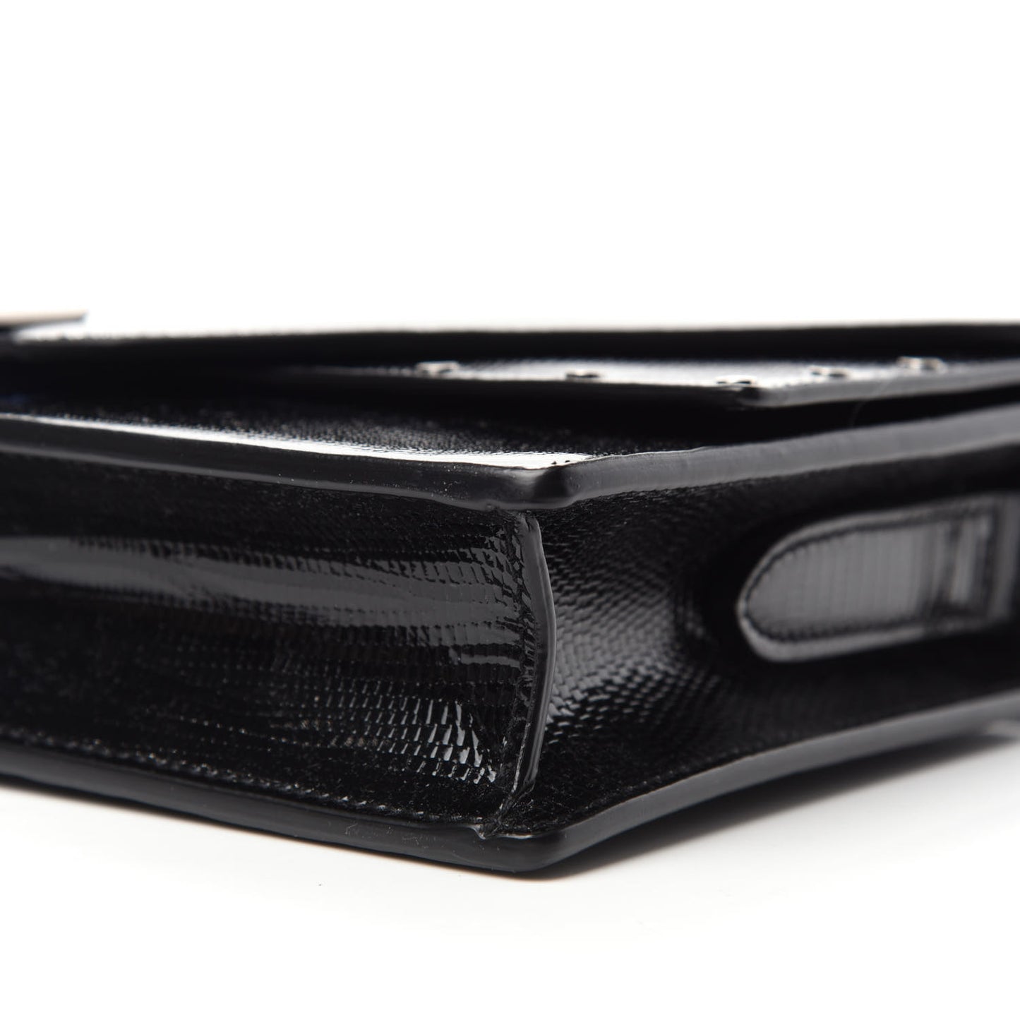Patent Calfskin Lizard Embossed Medium Margaux Shoulder Bag Black