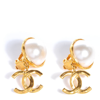 Chanel Pearl CC Dangle Clip On Earrings 1 of 5