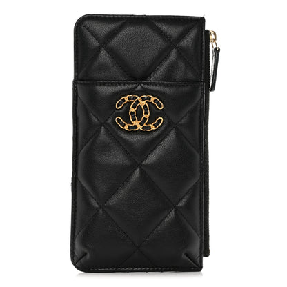 Chanel Goatskin Quilted Chanel 19 Phone and Card Holder Black 1 of 10