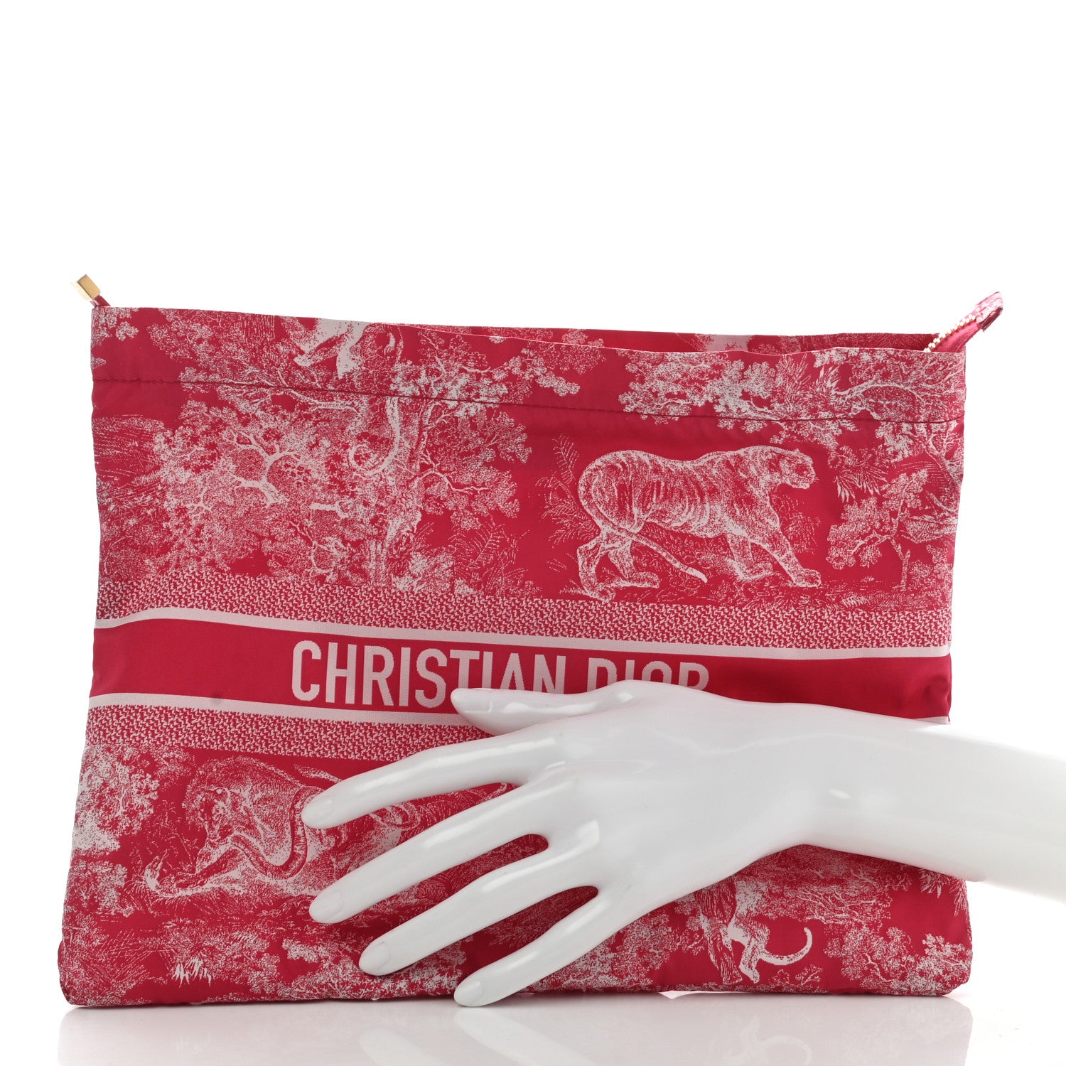 Christian Dior Canvas Embroidered Toile De Jouy Diortravel Zipped Pouch Raspberry 2 of 8