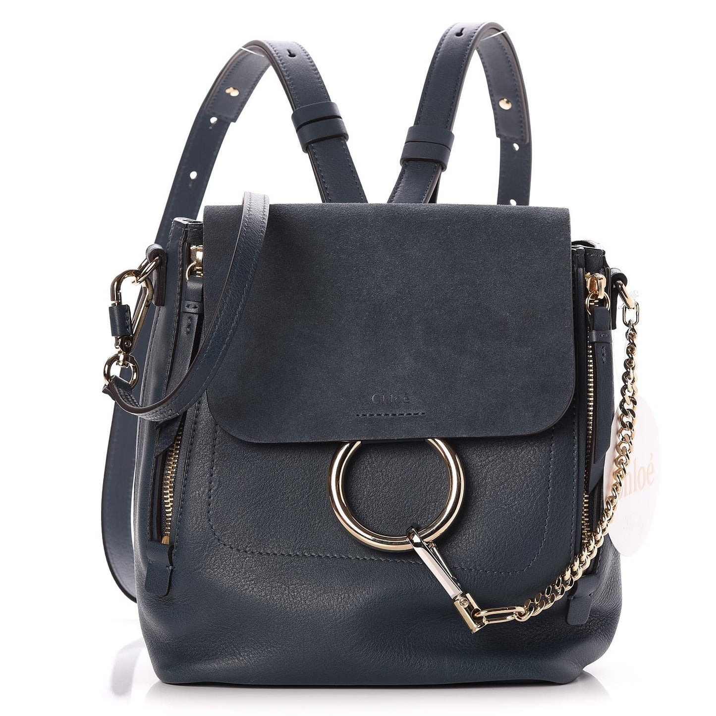 Suede Calfskin Small Faye Backpack Silver Blue
