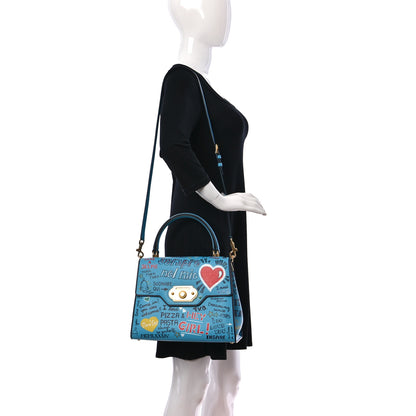 Dolce & Gabbana Calfskin Graffiti Printed Welcome Satchel Blue Black 2 of 14