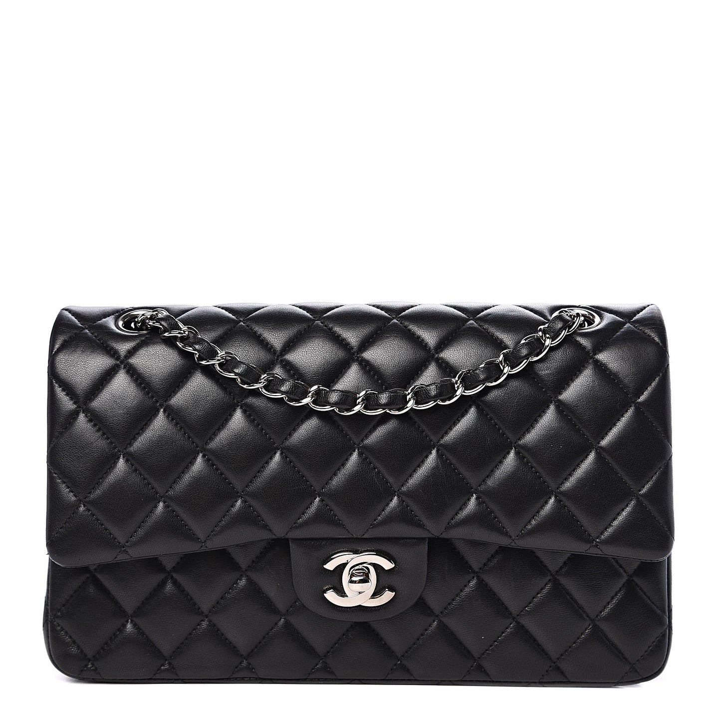 Lambskin Quilted Medium Double Flap Black