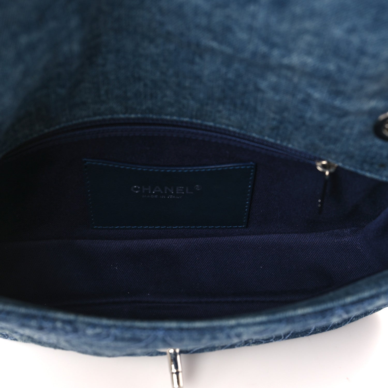 Chanel Denim Quilted Camellia Embroidered Medium Flap Blue 5 of 9