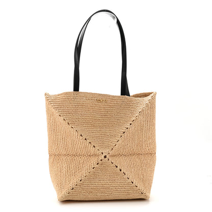 Loewe Raffia Calfskin Medium Puzzle Fold Tote Natural 1 of 12