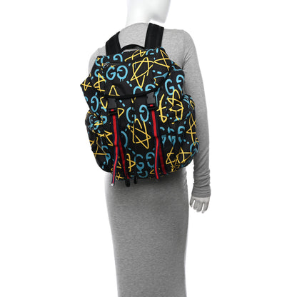Gucci Techno Canvas GucciGhost Double Buckle Backpack Black New Acquamarine 2 of 12