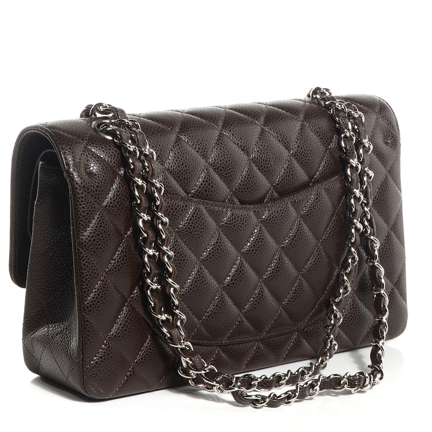 Caviar Quilted Medium Double Flap Brown