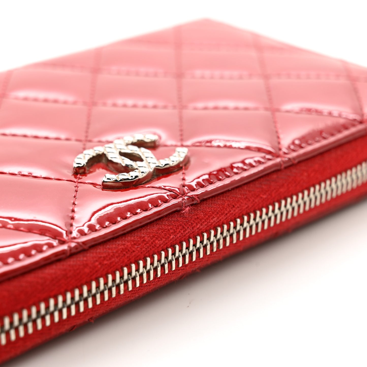 Patent Quilted Brilliant Zip Around Wallet Red