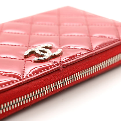 Chanel Patent Quilted Brilliant Zip Around Wallet Red 10 of 12
