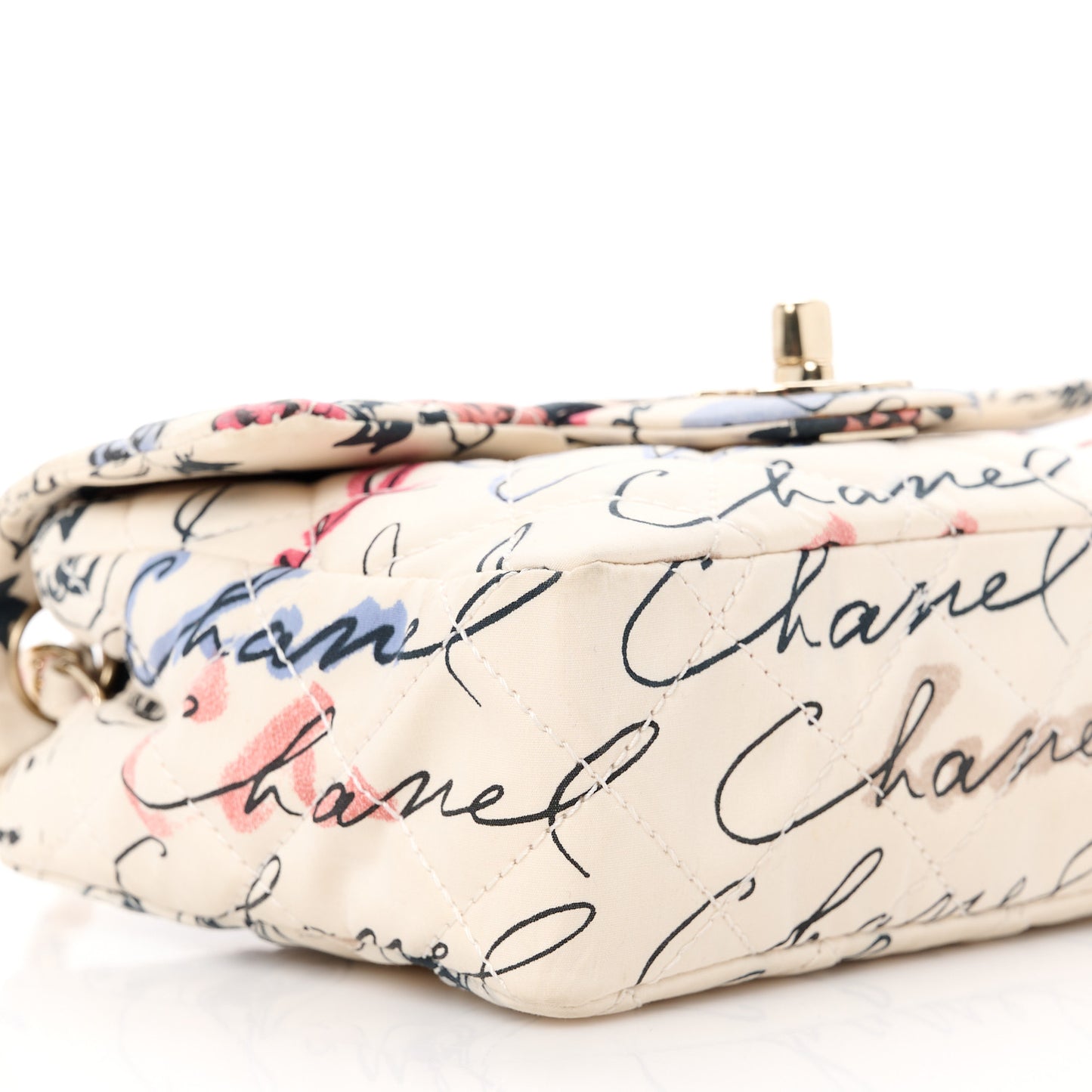 Nylon Quilted Rue Cambon Camellia Printed Mini Flap White Multicolor