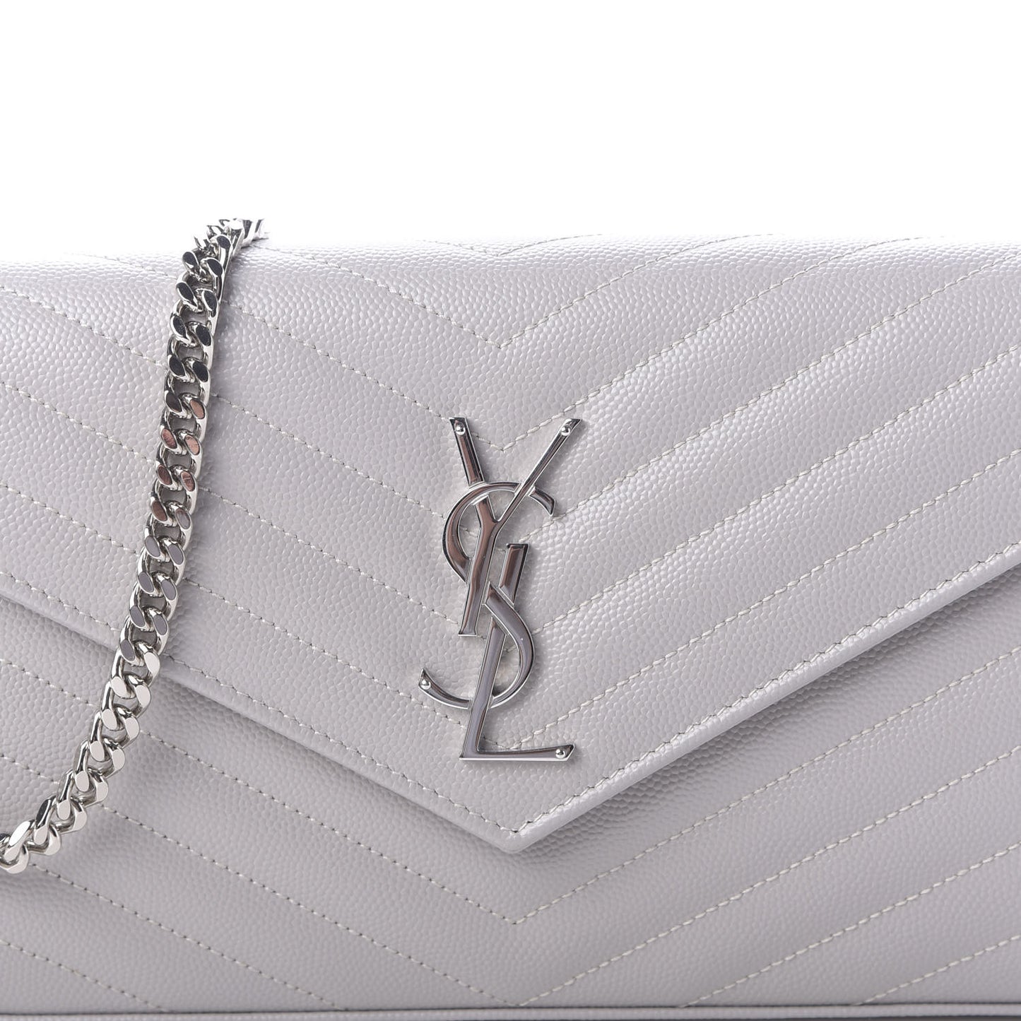 Grain De Poudre Matelasse Chevron Monogram Chain Wallet Light Grey