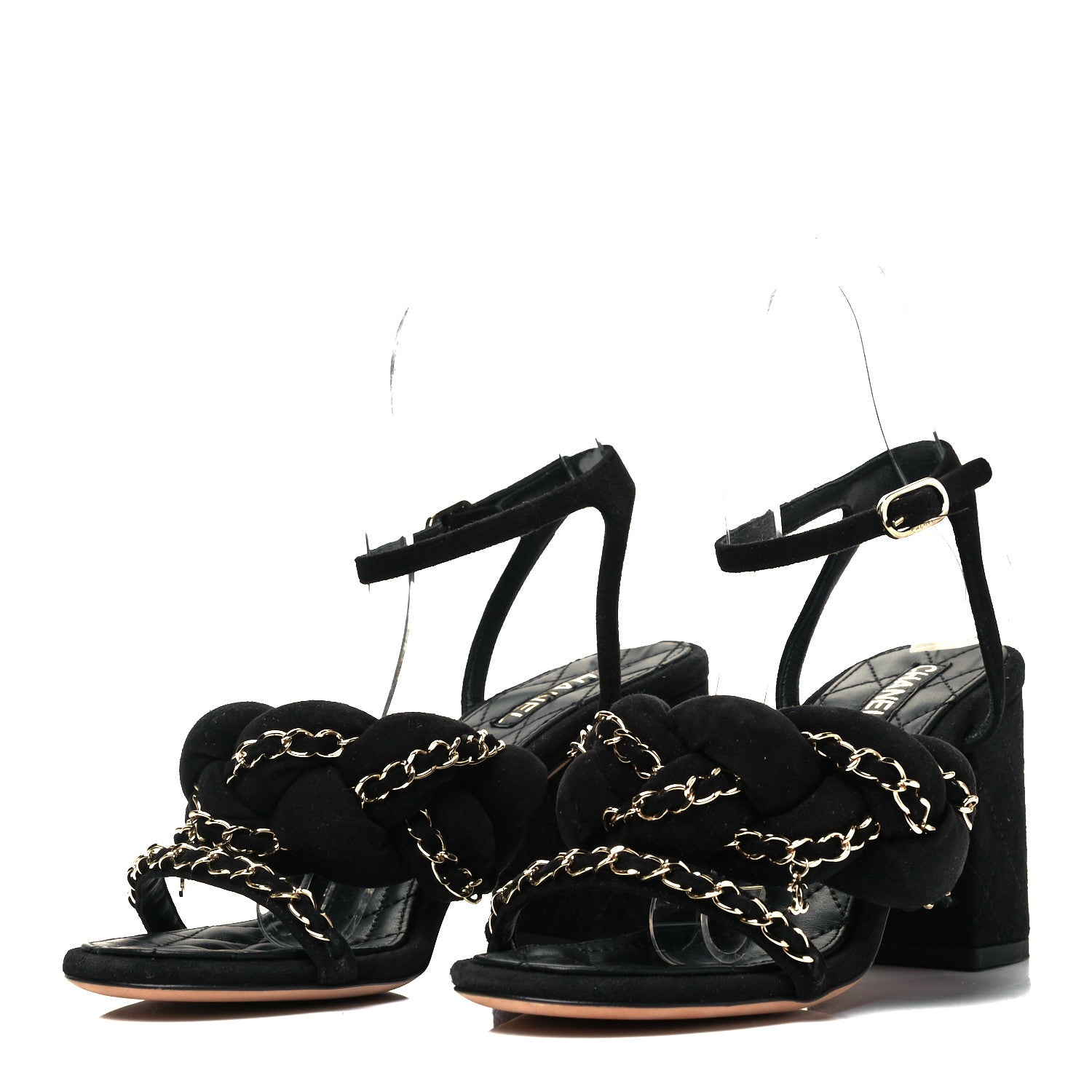 Chanel Kid Suede Chain Braided Sandals 36 Black 3 of 7